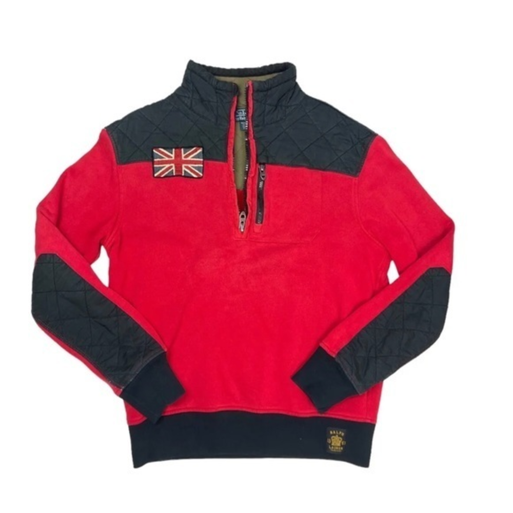 Ralph Lauren POLO 1/4 Snap Button TALON  UK 1/4 Zip‎ Sweater RED Mens Medium